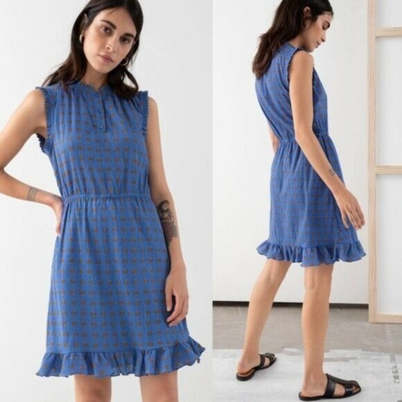 & Other Stories Dresses & Skirts - & Other Stories Floral Sleeveless Frill Dress Blue Womens Size 4